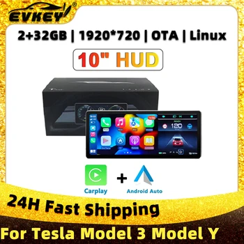 EVKEY Linux 10.0 hüvelykes Tesla Heads Up Display Modell 3 Y Digitális Műszerfal, középkonzol érintőképernyő Carplay Android Auto