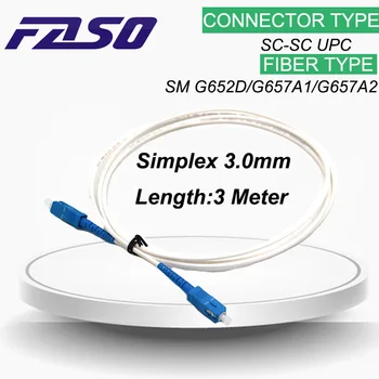 FASO 50Pcs, 3m-SC/UPC-KT/UPC Egyetlen Mód Simplex 3.0 mm Átmérőjű Kábel Optikai Patch Kábel LSZH Fehér