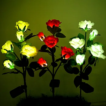 3-5 Fejét LED Solar Szimuláció Rózsa Virág Napelemes Lámpák IP65 Kertben, Udvaron Kerti Este Lámpa Táj, Kertben, Otthon Dekoráció Virágok