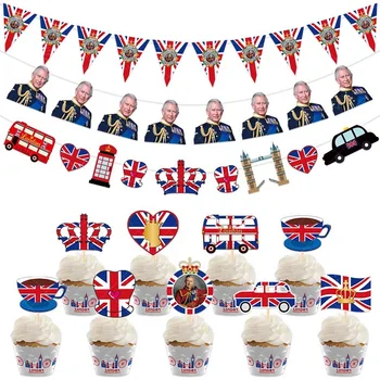 2023 Legújabb Brit King Charles III Koronázási Zászlót, Party Dekoráció, Torta Behelyezés Kellékek Candy Dekoráció Kiegészítők