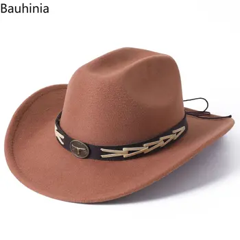 Bauhinia Western Cowboy Kalapok A Férfiak Vintage Bika Alakú Dekoráció Templom Jazz Kalapok Úriember Elegáns Cowgirl Kalapok