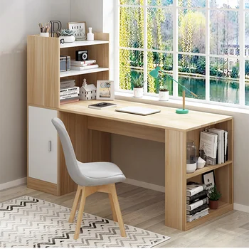 Modern fa bútor sarok íróasztal otthon, irodában, íróasztal, könyvespolc, fehér számítógép asztal