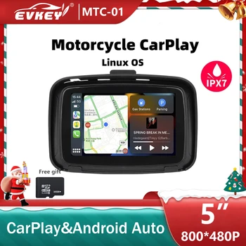 EVKEY 5 colos Hordozható Motoros LCD Kijelző GPS IPX7 Vízálló Vezeték nélküli Apple CarPlay&Android Auto &Vezeték nélküli Tükör Képernyő