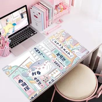 Aranyos Japán Kerti Illusztráció Aranyos Asztal Mat Kawaii 35.4X15.7 A Mousepad Egér Pad Plusz Varrott Eges Csúszásmentes Bázis