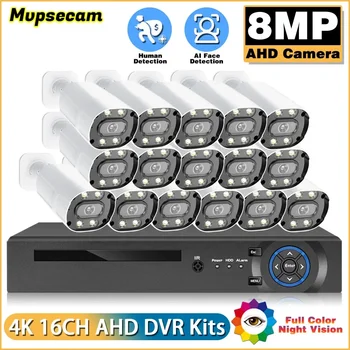 8MP-AHD Kamera 4K 16CH DVR Biztonsági Rendszer, Kit Távoli Hozzáférés Színes éjjellátó Kültéri Vízálló Video Felügyeleti Szett Xmeye