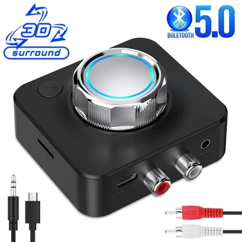 Bluetooth 5.0 Audio Receiver 3D Sztereó Zene Vezeték nélküli Adapter TF Kártya R/L RCA, 3,5 mm-es AUX csatlakozó autóskészlet Vezetékes Hangszóró/Fejhallgató