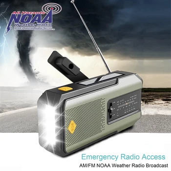 Sürgősségi NOAA Időjárási Rádió,Hordozható Kézi Hajtókar Rádió,Napelemes,AM/FM,SOS Alarm,Elemlámpa 2000mAh Akkumulátor Power Bank