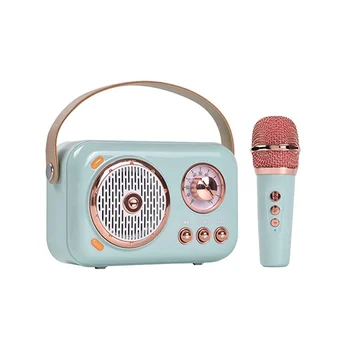 Hordozható Bluetooth Hangszóró, Mikrofon Szett, Vintage Bluetooth Hangszóró Otthon (Kék)