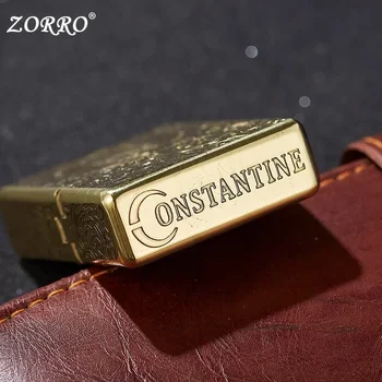 Hiteles Zorro Retro csúcskategóriás Vízálló Lezárt Páncél Constantine Kerozin Könnyebb, nagy teherbírású Fém Benzines Öngyújtó Férfi Ajándék