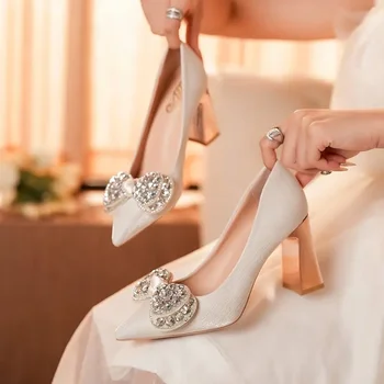Fehér Esküvői Cipő Női Szivattyú 2023 Luxus, Strasszos Hegyes Stiletto Esküvői Ruha Cipő, Esküvői Cipő, Elegáns, Szexi