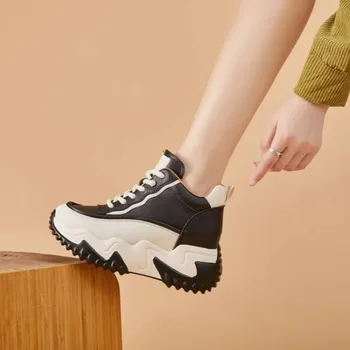 A lányok Vastag Egyedüli Cipők Csipke Sport Futó Alkalmi Cipő Bőr Szín Blokk Cipők Női Téli Vulkanizált Cipő 2023