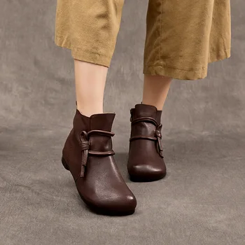 2 cm Retro Természetes Valódi Bőr Tervező Platform Nők Őszi Lakások Kényelmes Boka Zoknit Brit Tavaszi Ék Vintage Cipő