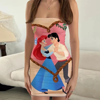 Új pánt nélküli egy-váll szexi női mini szoknya nyári meleg eladó Disney sorozat Ariel hableány anime print női táska csípő szoknya