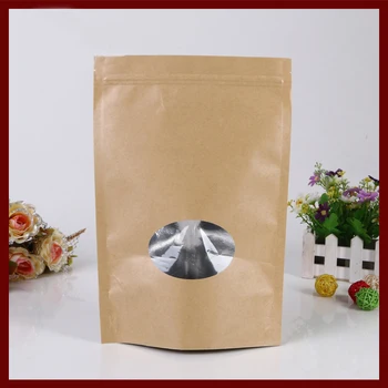 15*22+4 30db barna egyéni zip-zár kraft papír táskák ablak ajándékok édes édesség étel, tea ékszerek kiskereskedelmi csomag papír