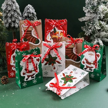 5db/set Karácsonyi Papír Ajándék Táskák Aranyos csokornyakkendő Gyerekek Édességet, Sütit Csomagolás Zsák újévi Ünnep Fél Kreatív Dekoráció