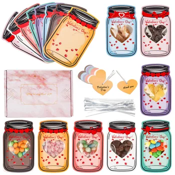 48 nátronpapír Candy Jar Valentin Kártya Készlet, Színes Üvegek Boldog Valentin Kártya Gyerekeknek Valentin Napi üdvözlőkártyát