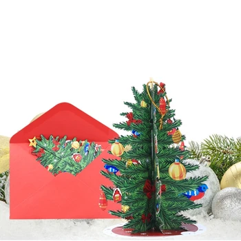 Karácsonyfa Kártya Boríték 3D Ünnepi Üdvözlő Cserélhető Üres Megjegyzés Harisnya Jelen Barát, Család