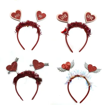 12db Piros Szerelmes Szív Csókolj meg Ezüst Fejpánt Haj Karika Hairband Nők Ünnepi Party Jelmez, Esküvő, Születésnap
