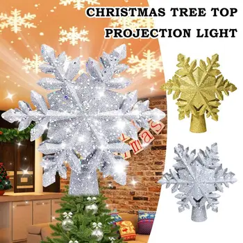 Karácsonyfa Topper LED Fény, Csillag, Hópehely Dekoráció Vetítés Forgó Csillogó Felső Fény karácsonyfa Haza Új Év Dekoráció, Kellékek