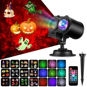 Halloween Projektor Lámpák Kültéri Vízálló Karácsonyi Projektoros Lámpa Nem Halványuló Kártya Minta 16 Minta 3D Kerti Lámpa