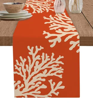 Korall Narancs Vászon Asztali Futó Konyha Asztal Dekoráció Parasztház Újrafelhasználható Étkezési Terítő Esküvői Party Dekor